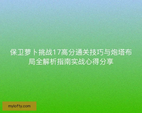 保卫萝卜挑战17高分通关技巧与炮塔布局全解析指南实战心得分享